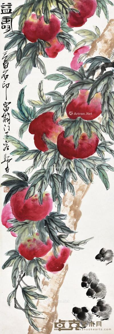 益寿 立轴 设色纸本 129×44cm