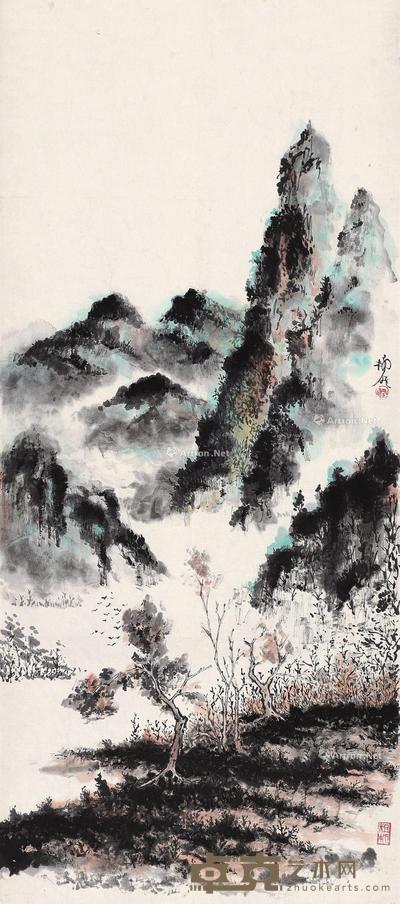 山色 纸本设色 93×40cm