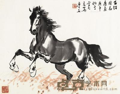  庚午（1990）年作 奔马图 镜片 设色纸本 52.5×68cm