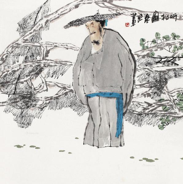  听松图 镜片 设色纸本