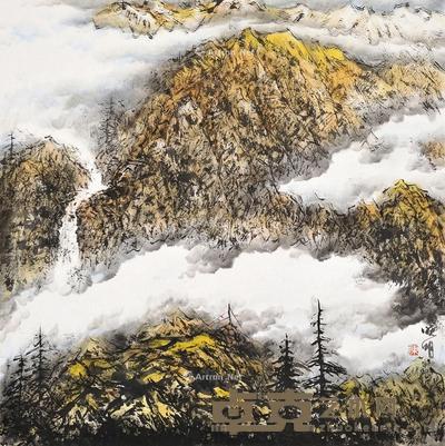 2011年作 山水 镜片 设色纸本 69×69cm
