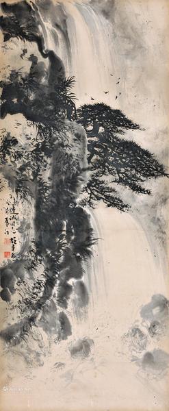  松瀑图 立轴 设色纸本
