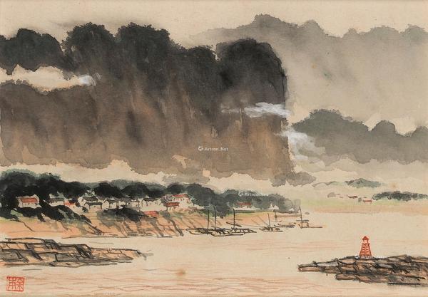  山水 纸本水彩
