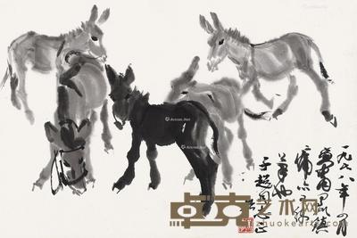 * 1978年作 五驴图 镜片 水墨纸本 46×69cm