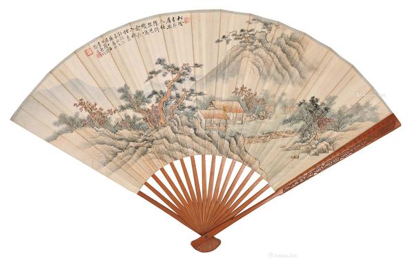  山水 成扇 设色纸本