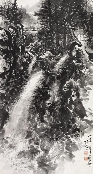  戊辰（1988）年作 雨后山更青 立轴 水墨纸本