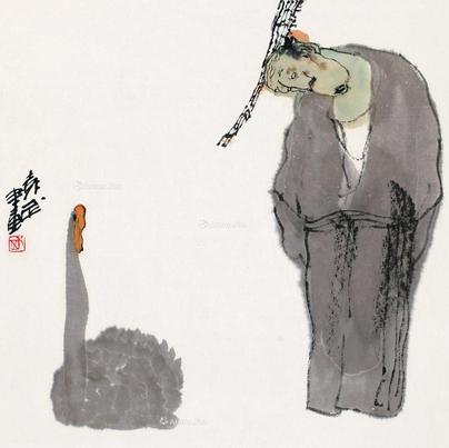  观鹅图 卡板 设色纸本