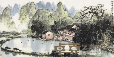  癸未（2003）年作 湖山清远 镜片 设色纸本 69.5×138cm