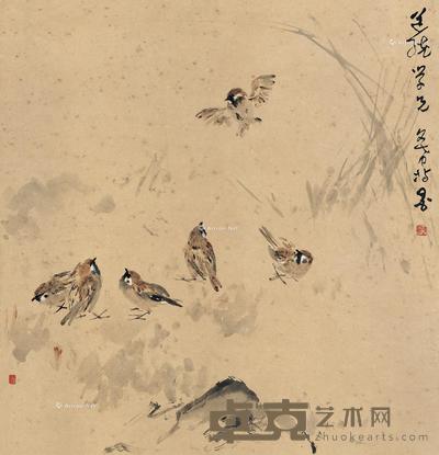 指画鸟趣图 镜片 设色纸本 59.5×57.5cm