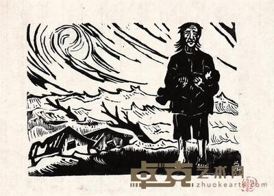 1934年作 《黄河水灾》之二 黑白木刻 纸本 14.5×20cm