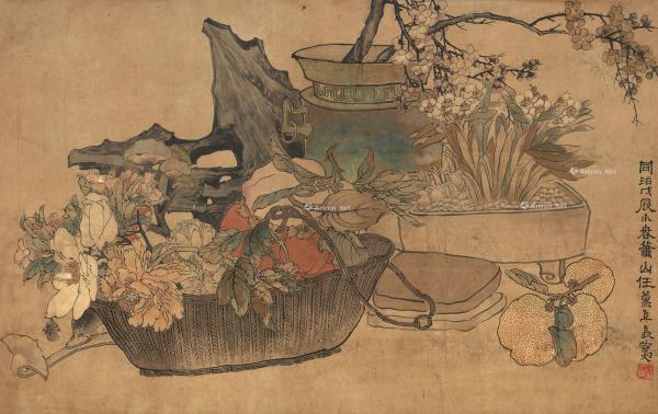 * 戊辰（1868）年作 博古花卉 立轴 设色纸本