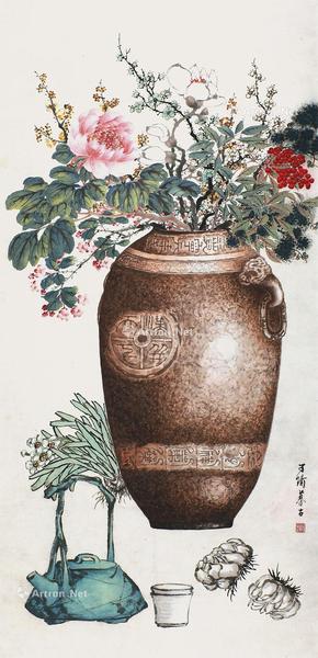  岁朝清供 立轴 设色纸本