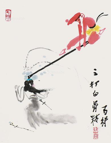 三打白骨精 镜片 设色纸本