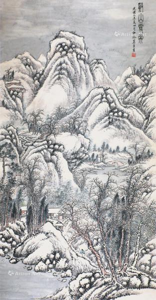  溪山雪霁 立轴 设色纸本