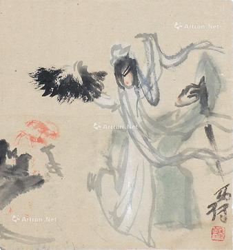  扇舞 镜片 设色纸本