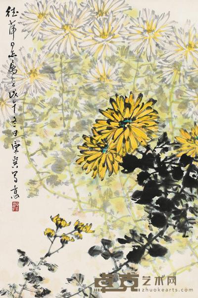  戊午（1978）年作 菊花 镜片 设色纸本 67.5×45cm