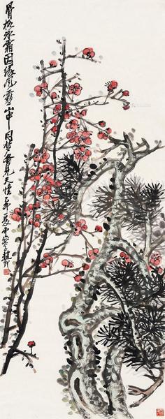  乙卯（1915）年作 二友图 立轴 设色纸本