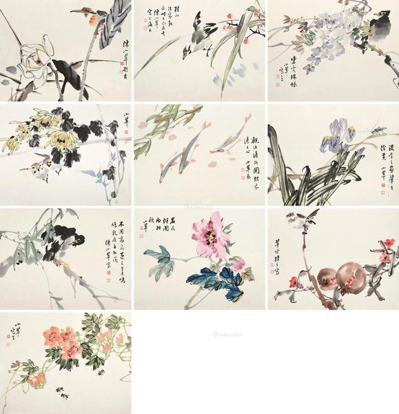  花鸟册 镜片 （十开） 设色纸本