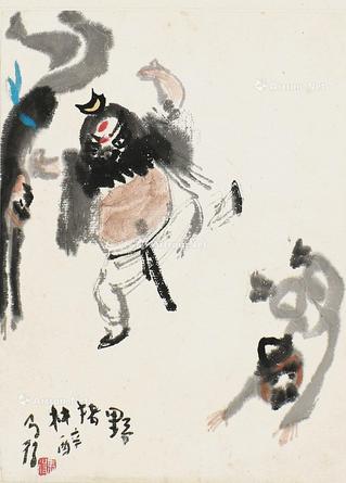  野猪林 镜片 设色纸本