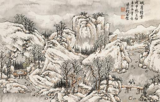  1898年作 雪景山水 立轴