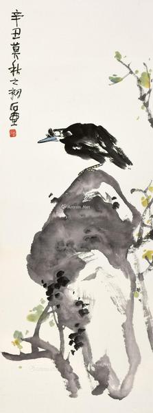  1961年作 花鸟 轴 设色纸本