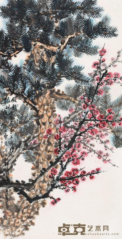  戊午（1978）年作 松梅图 镜片 设色纸本 134×68cm