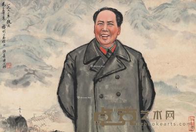  1970年作 毛主席像 横披 设色纸本 62.5×93cm
