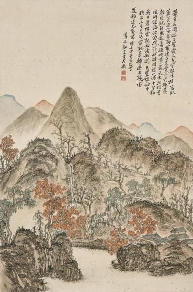  壬寅（1902）年作 江山无尽图 立轴 设色洒金纸本