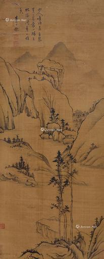  山水 水墨绢本
