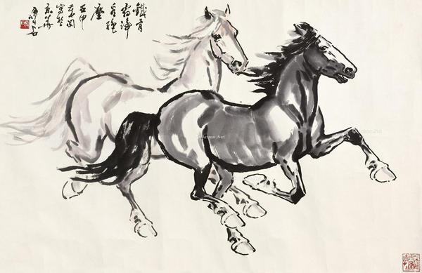  1992年作 双骏 镜片 设色纸本