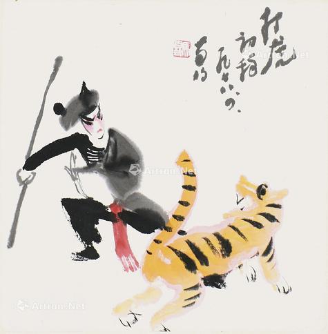  打虎初稿 镜片 设色纸本