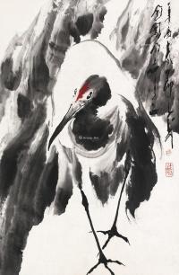  辛酉（1981）年作 竹鹤 镜片 设色纸本