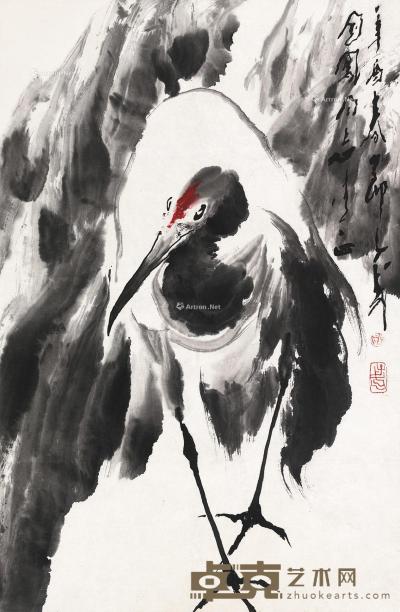  辛酉（1981）年作 竹鹤 镜片 设色纸本 68×44.5cm