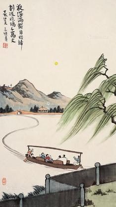  夜深满载日照归 设色纸本