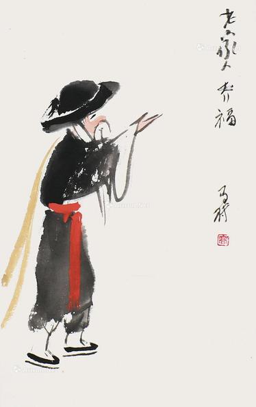  老家人乔福 镜片 设色纸本