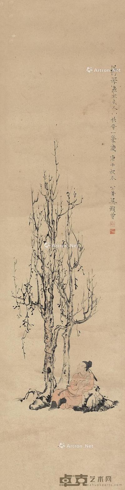 庚午(1930)年作 秋兴小酌 立轴 设色纸本 114×29cm