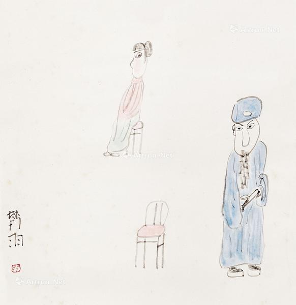  人物 立轴 设色纸本