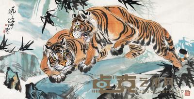  双虎 镜心 纸本 128×64cm
