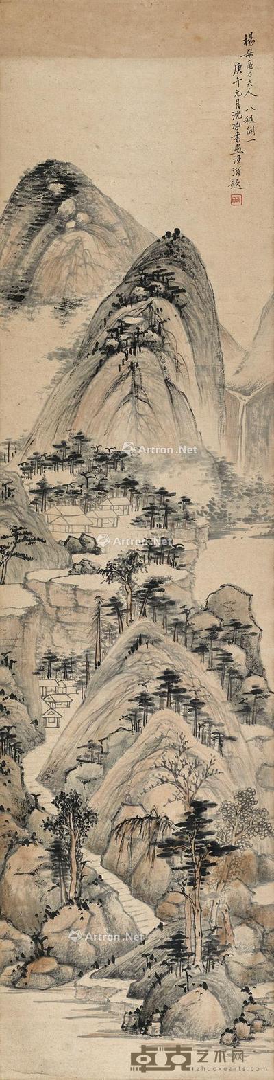 庚午(1930)年作 曲径通幽 立轴 设色纸本 114×29cm