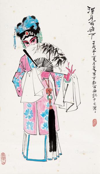  1982年作 诗月西厢下 立轴 设色纸本