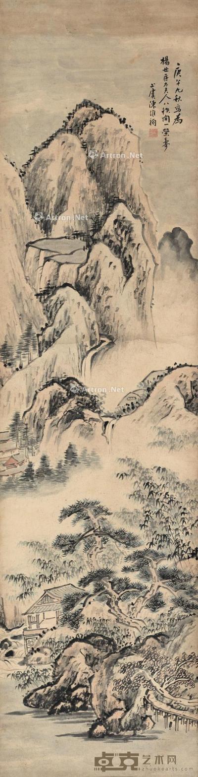  庚午（1930）年作 云峰松翠 立轴 设色纸本 114×29cm