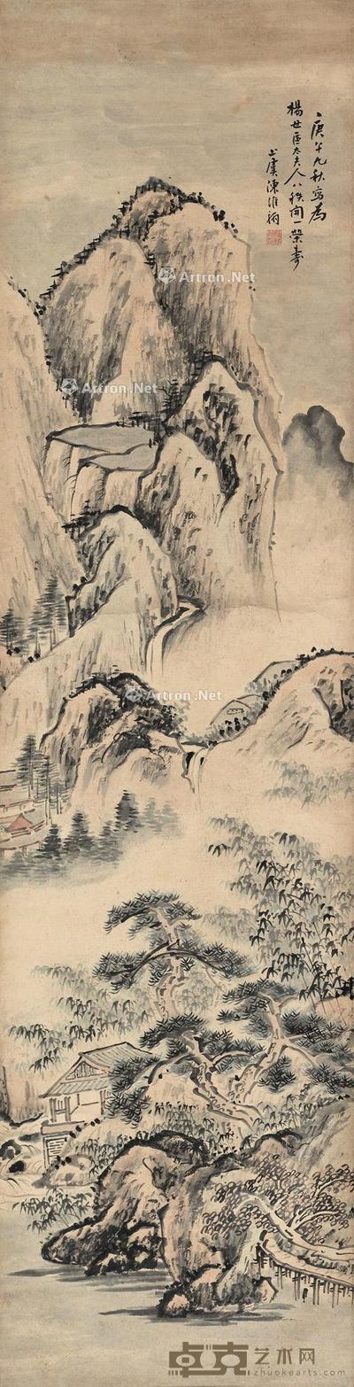 庚午(1930)年作 云峰松翠 立轴 设色纸本 114×29cm