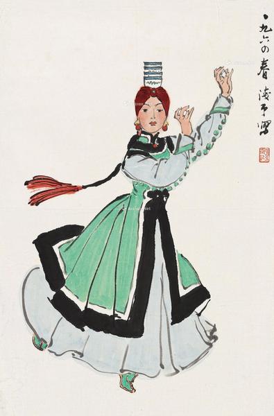  1964年作 顶碗舞 立轴 设色纸本