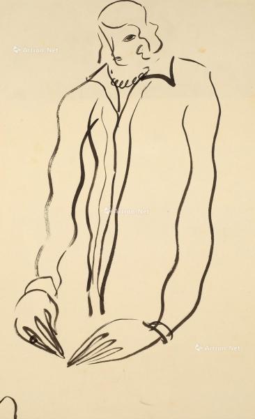  1920～1930年代作 穿着衬衫的女士 水墨 纸本