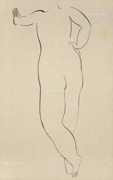  1920～1930年代作 站姿裸女 水墨 纸本