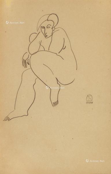 1920～1930年代作 裸女坐姿 炭笔 纸本