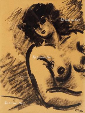  麦绥莱勒画作《半裸的女人》 纸本