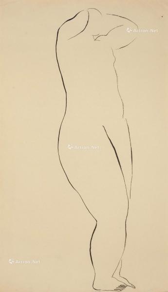  1920～1930年代作 双手抱头的裸女 水墨 纸本