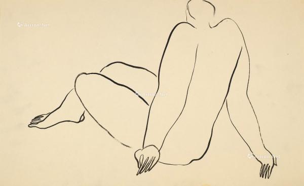  1920～1930年代作 坐姿裸女 水墨 纸本