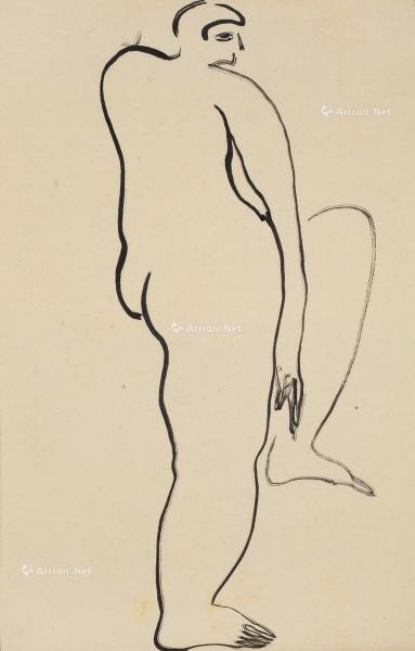  1920～1930年代作 抬腿裸女 水墨 纸本